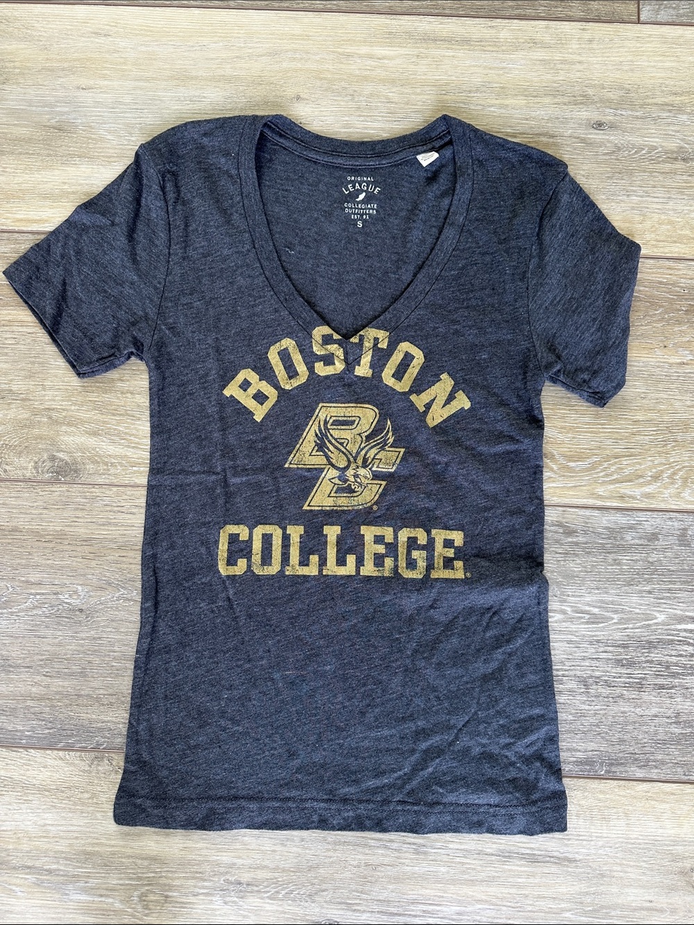 League Boston College Short Sleeve V-Neck Tee in Charcoal and Gold